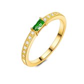 Twice As Nice Ring in 18kt verguld zilver, baguette zirkonia, smaragd groene kleur, kleine zirkonia  54