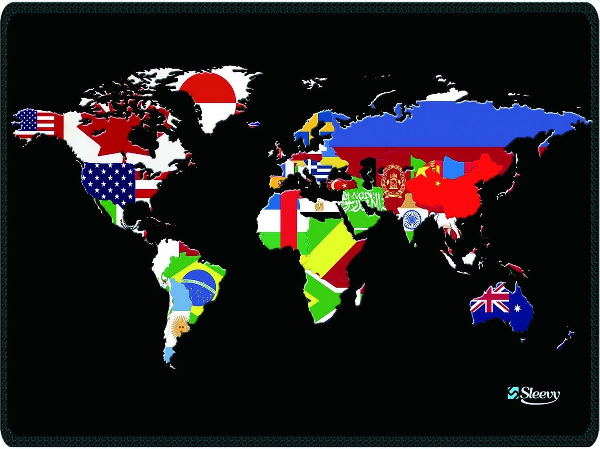 Muismat wereldkaart en vlaggen - Sleevy - mousepad - Collectie 100+ designs