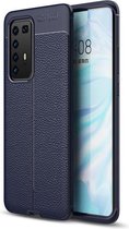Huawei P40 Pro hoesje - Gel case lederlook - Navy blauw - GSM Hoesje - Telefoonhoesje Geschikt Voor: Huawei P40 Pro
