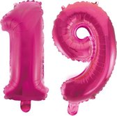 Folieballon 19 jaar roze 86cm