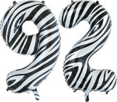 Folieballon 92 jaar zebra 86cm