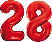 Folieballon 28 jaar rood 86cm