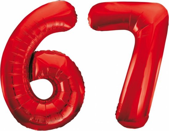 Folieballon 67 jaar rood 86cm