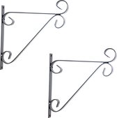 4x Zilveren hangpot haken metaal met krul - 28 x 28 cm - Muurpothangers voor plantenbakken/bloembakken - Tuin/muur decoraties