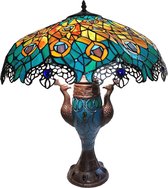 LumiLamp Tiffany Tafellamp Ø 56*68 cm E27/max 2*60W E14/max 1*25W Meerkleurig Glas in lood Tiffany Bureaulamp Tiffany Lampen