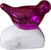 ZoeZo Design - vogel - glas - met led verlichting - op betonnen voet - 11 x 12 cm - pink