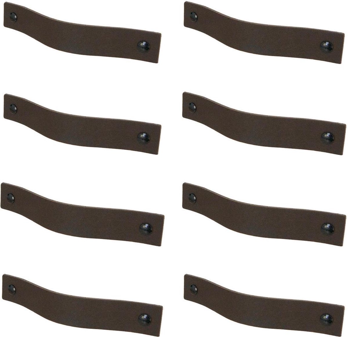 8x Leren handgrepen 'platte greep' - maat S (15,8 x 2,5 cm) - DONKERBRUIN - incl. 3 kleuren schroefjes (handgreepjes - leren grepen - greepjes - leren lusjes)