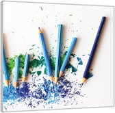 Acrylglas –Blauwe Geslepen Potloden – 100x100 (Wanddecoratie op Acrylglas)