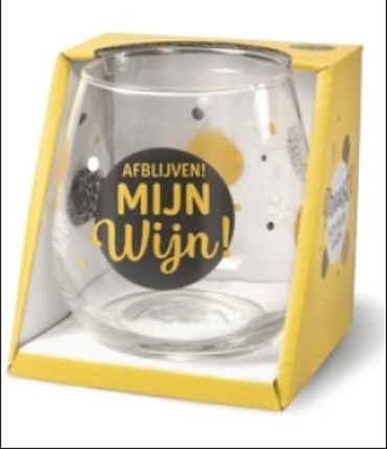 Verre à vin - Verre à eau - Ne touchez pas à mon vin - Rempli de bonbons italiens emballés - Dans une boîte cadeau avec ruban de couleur