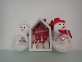 Kerstbal set sneeuwpop en huisje (3 stuks)