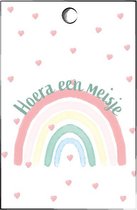 cadeaulabel - minikaartjes -gift tag - hoera een meisje - traktatiekaartje - regenboog - geboorte - 20 st