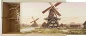 Wijnkist - Oud Hollands Landschap - Zaagmolens Langs Rivier - Oude Foto Print op Houten Kist - 19x36 cm