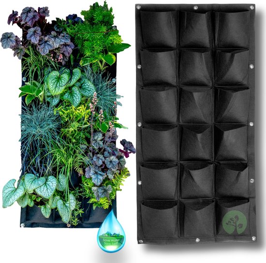 GreenGrounds™ Verticale Tuin met Watersysteem - 18 Ruime Vakken - 50x100 cm - Moestuin - Hangende Plantenzak