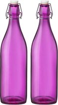Set van 2x stuks roze giara flessen met beugeldop van 1 liter - Woondecoratie giara fles - Roze weckflessen