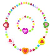 Multicolor kinderketting en kinderarmband met hartjes voor meisjes