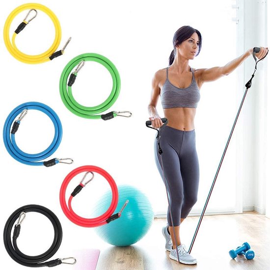 Fitness elastiek set - Workout Elastiek - Elastiek met handvat - Fitness  banden -... | bol.com