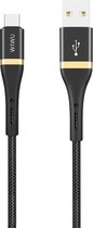 WIWU - Type C naar USB 2.0 kabel - Snellader 2.4A - Nylon - 3 meter - Zwart