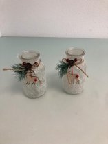 2 leuke kerst vaasjes met houten rendier hangertje