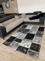 Flycarpets - Pola Modern Vloerkleed - Patchwork Design - Zwart / Grijs - 200x290 cm