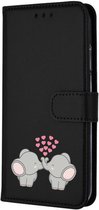 Apple Iphone 11 Pro zwart bookcase bescherm hoesje Olifantjes / Hartjes