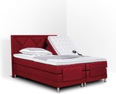 Boxspring Neo compleet, merk Olympic Life, elektrisch verstelbaar, 140 x 210 cm, bordeaux, 18-delig met ruiten motieven hoofdbord