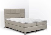 Boxspring Face compleet, merk Olympic Life, 140 x 210 cm, beige, 18-delig met vierkanten motieven hoofdbord