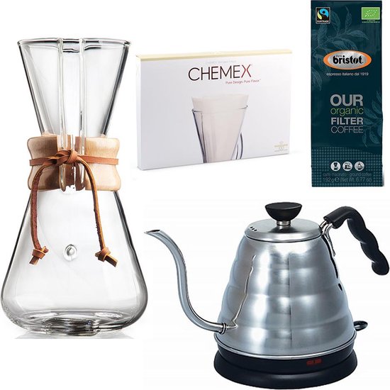 Chemex Coffeemaker slow coffee starter kit 3-Kops + Hario Buono Elektrische...