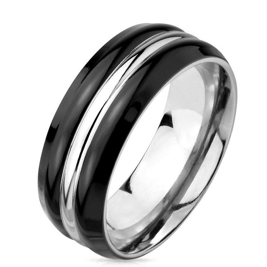Ringen Mannen - Ring Mannen - Zilverkleurig - Zilveren Kleur - Heren Ring - Ring - Titanium met Zwarte Randen - Twain