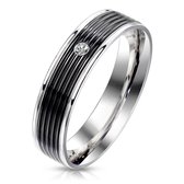 Ringen Mannen - Ring Mannen - Zilverkleurig - Heren Ring - Ring - Met Zwart Middenstuk en Steentje - Pelora