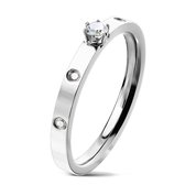 Ring Dames - Ringen Dames - Ringen Vrouwen - Zilverkleurig - Zilveren Kleur - Ring - Klassiek Luxueus Steentje - Monia