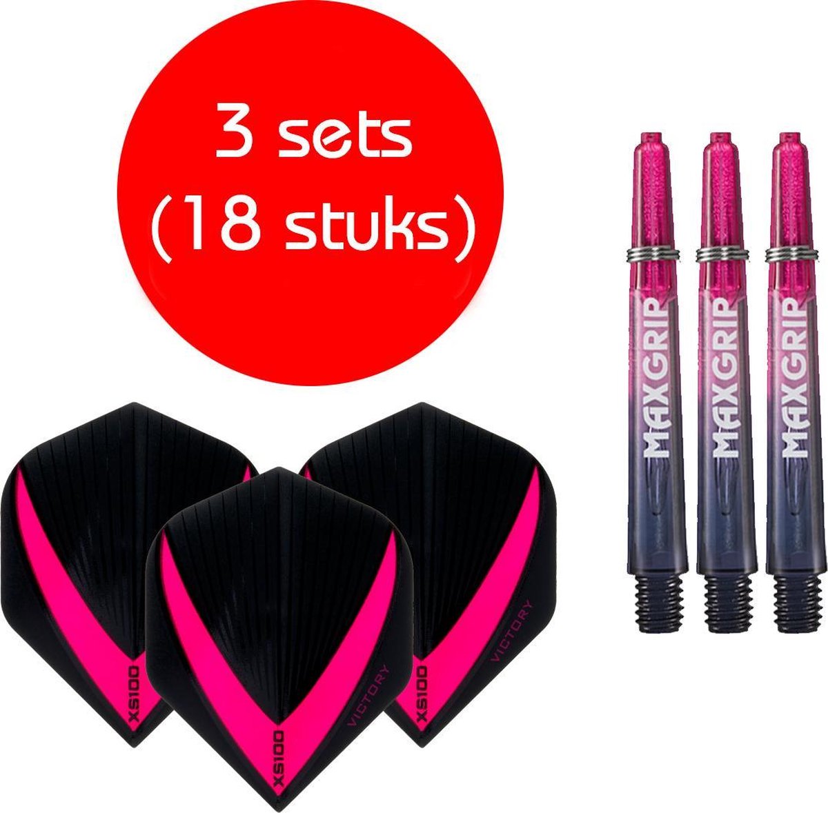 Darts Set - Maxgrip - 3 sets - darts shafts - zwart-roze - inbetween - en 3 sets - Vista-X - stevige - darts flights