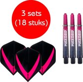 Darts Set - Maxgrip – 3 sets - darts shafts - zwart-roze - inbetween – en 3 sets – Vista-X – stevige - darts flights