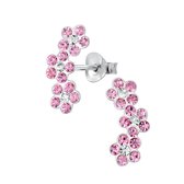 Joy|S - Zilveren bloem oorbellen roze triple flower