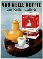Metalen Bord Van Nelle Koffie met Koffiepot Geel 20x30cm