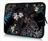 Laptophoes 11,6 inch zwart patroon bloemen - Sleevy - laptop sleeve - laptopcover - Sleevy Collectie 250+ designs