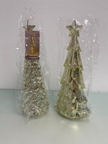 Kerstboom beelden met verlichting (goud) - set van 2 stuks (diverse uitstraling)