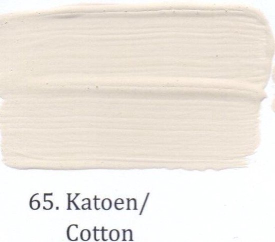 Verfstaal met de tekst 65. Katoen/Cotton in een licht beige kleur.