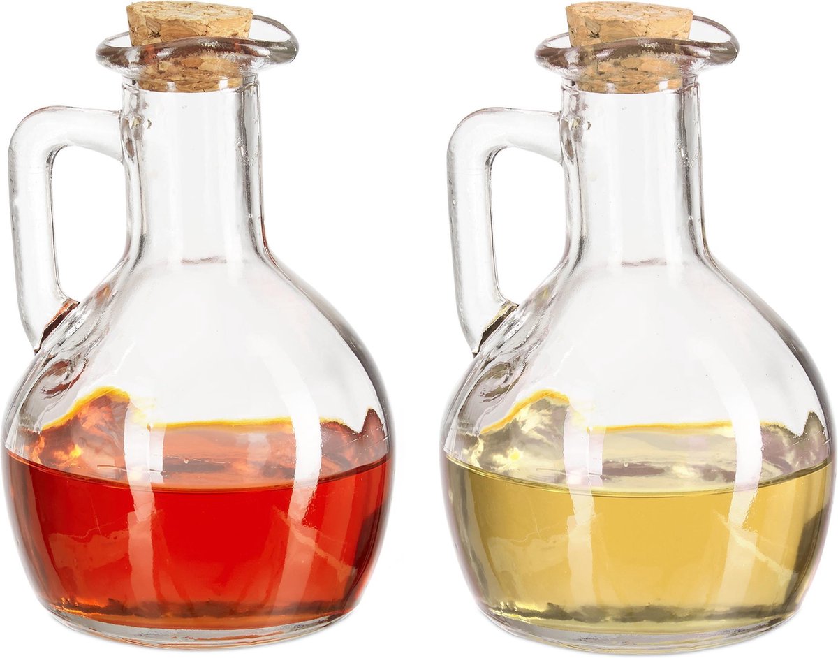 Relaxdays olie en azijnstel glas - oliekannetje 2 stuks - olieflesje -  oliekan - azijn | bol.com