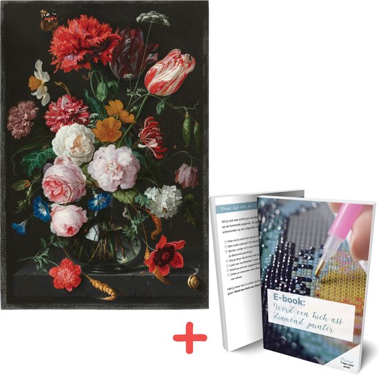 Diamant Peinture Fleurs dans un vase 30x50 carré plein avec e-book, Hebron®