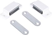 2x stuks magneetsnapper / magneetsnappers met metalen sluitplaat - gebroken wit - deurstoppers / deurvastzetters / magneetbevestiging