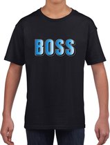 Boss tekst zwart t-shirt blauwe letters voor kinderen XL (158-164)