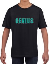 Genius tekst zwart t-shirt blauwe/groene letters voor kinderen M (134-140)