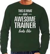 Awesome / geweldige trainer cadeau sweater groen heren S