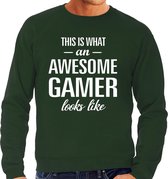 Awesome / geweldige gamer cadeau sweater groen heren XL