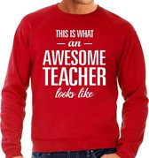 Awesome Teacher / leraar cadeau sweater rood heren L