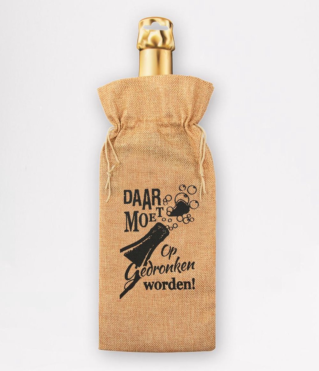 Cadeauverpakking - fles - Daar moet op gedronken worden - Jute - 42 cm - Paper Dreams