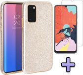 Samsung Galaxy A41 Hoesje Goud - Glitter Back Cover & Glazen Screenprotector