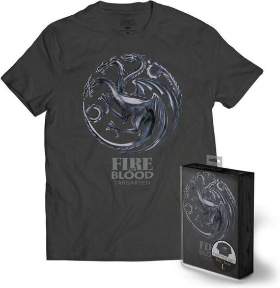 T-shirt Long Game Of Thrones Maison Targaryen - Motif Dragon "Feu Et Sang", Coupe Classique En Coton