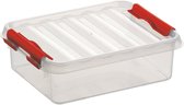Sunware Q-Line opbergboxen/opbergdozen 1 liter 20 x 15 x 6 cm kunststof - Platte opslagboxen - Opbergbakken kunststof transparant/rood
