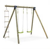 Speeltoestel met twee schommels en een ladder, van hout en touw - buiten speeltoestel voor kinderen